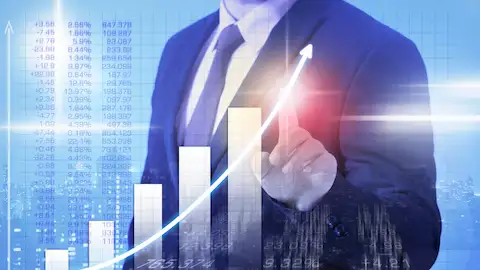 Uma tela com dados financeiros e percentuais, demonstrando o aumento nos resultados.